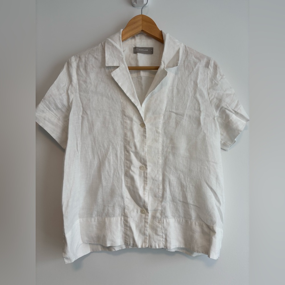 Everlane white linen button-down shirt